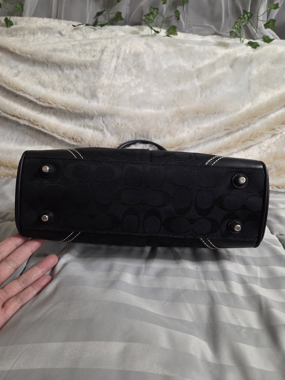 Coach Hampton Black Signature Canvas Satchel - Picture 7 of 13